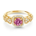 thumbnail image 2 of Gem Stone King 18K Yellow Gold Plated Silver Pink Moissanite and White Moissanite Engagement Ring for Women (1.18 Cttw, Round 6MM, Gemstone Birthstone, Size 5), 2 of 3