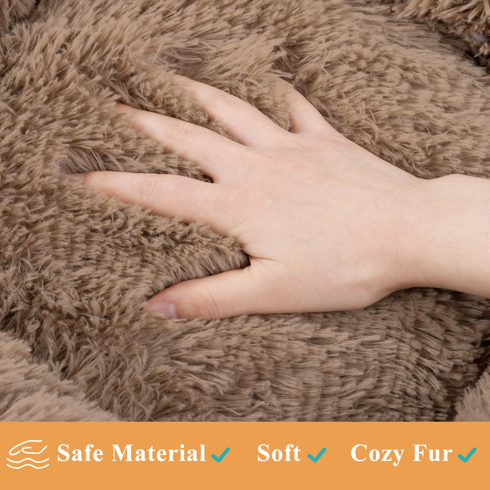 Vaukki 36"Dog Bed with Non Slip Bottom,Soft Warm Faux Fur Pet Bed,Comfortable Donut Round Plush Dog and Cats Beds,Brown
