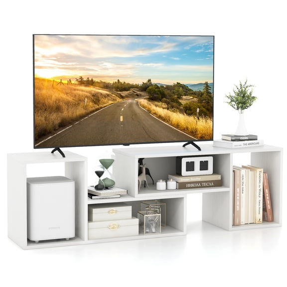 Topbuy 2 Pieces Adjustable TV Stand for TVs up to 55 Inch Free Combination Entertainment Center White
