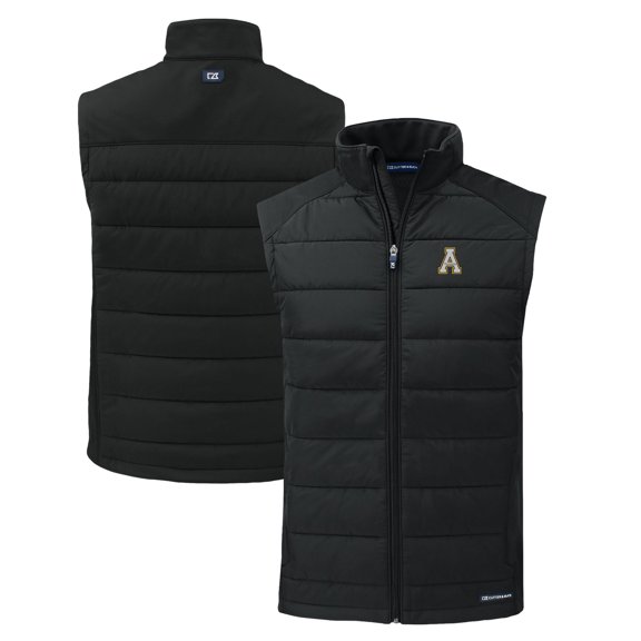 Men's Cutter & Buck  Black Appalachian State Mountaineers Evoke Hybrid Eco Softshell Recycled Full-Zip Vest