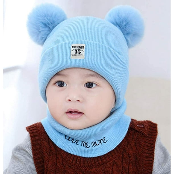 Bébé enfant en bas âge hiver chapeau écharpe ensemble pour bébé fille  garçons tricoté chaud bonnet de ski belle pompon enfants bonnet 0-12 mois 