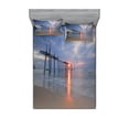 thumbnail image 2 of Ambesonne Nautical Fitted Sheet & Pillow Sham Set, Sunset Ocean Romance, Twinxl, Grey Beige, 2 of 3