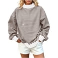 thumbnail image 5 of Qiggri Women's Oversized Striped Mock Neck Sweatshirt Soft Knit Long Sleeve Pullover Shirt Stylish Casual Fall Winter Lounge Daily Tops L, 5 of 7
