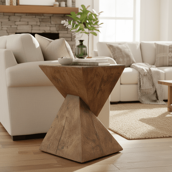 Homy Casa Geometric End Table, Modern Wood Finish Side Table for Living Room & Bedroom
