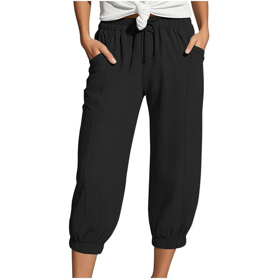 REALiKUN Womens Cinch Bottom Capri Pants Drawstring Elastic Waist Cropped Pants Casual Loose Fit Summer Capris