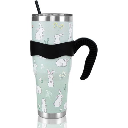 

Bunny Tumbler/Mug Easter Cup 40 Oz Tumbler with Handle and Straw Rabbit Bunny Coffee Cup Gift Ideas for Easter Easter Decorations/Stuff Easter Gifts for Her Tweens Adult Women Teenage Girls