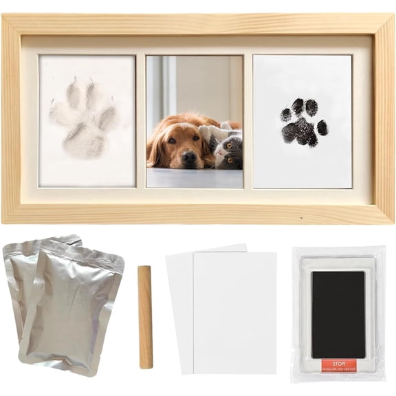 Zeokiar Paw Print Impression Kit for Dogs and Cats, 2 Clay, Large Ink Pad, Wooden Picture Frame, Pet Memorial Keepsake, Gift for Pet Owners & Lovers
