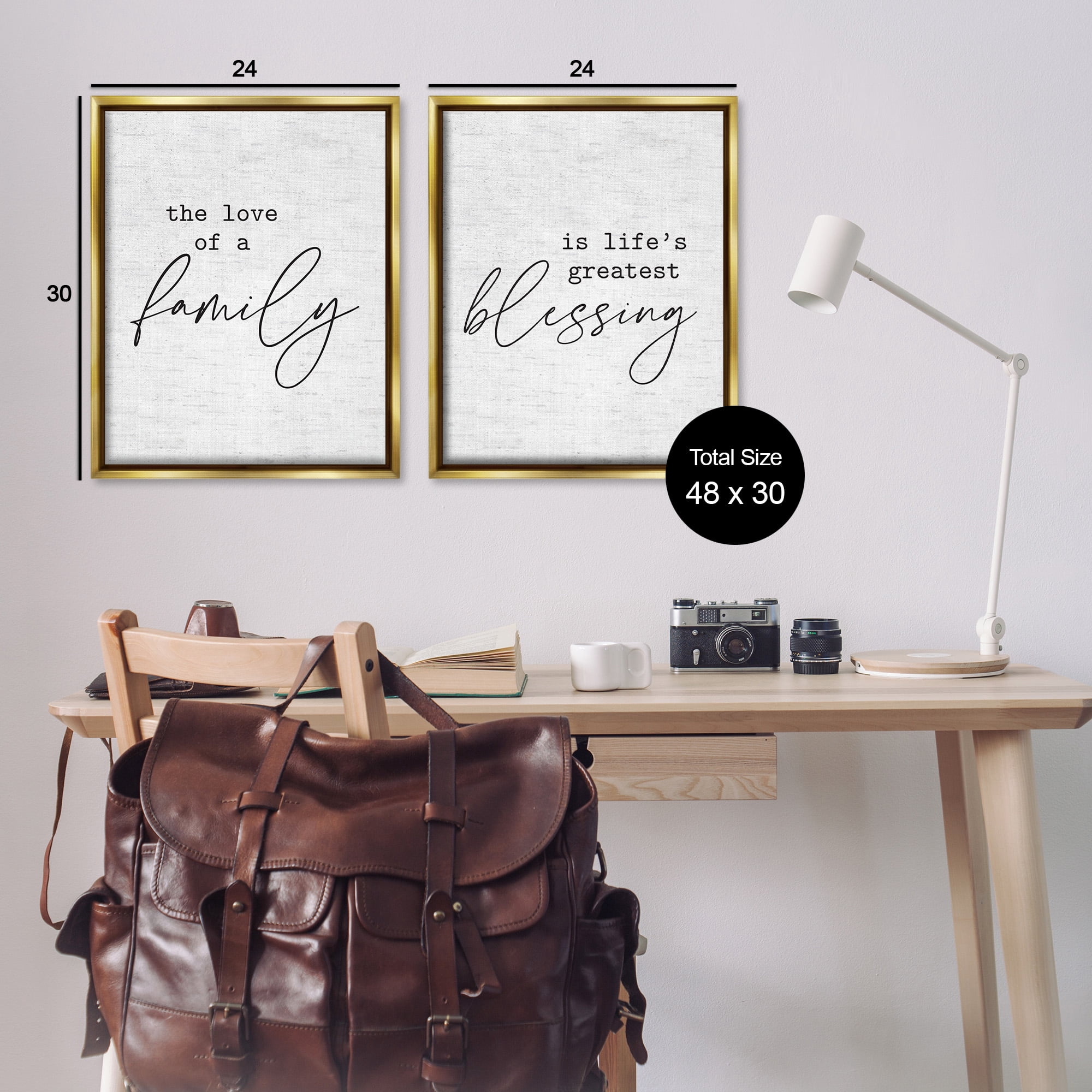Stupell Industries Life's Greatest Blessing Quote Typography Painting Gold Floater Framed Canvas Art Print Wall Art, 25 x 31, Set of 2