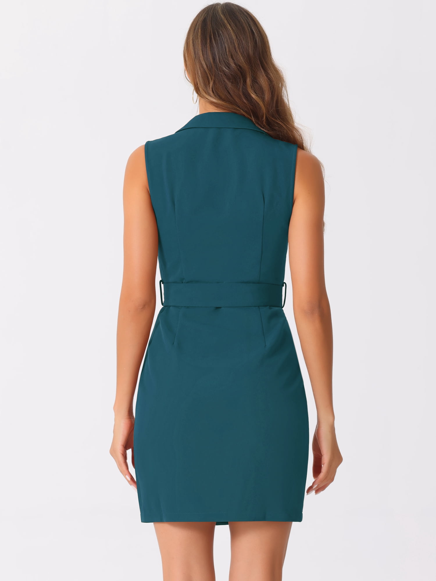 DARING DIVA Sleeveless Notched Lapel Double Breasted Blazer Dresses XL Peacock