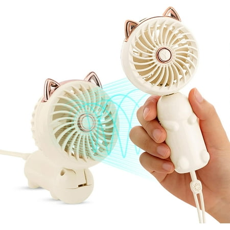 

QINGYU Portable Hand Fan Mini USB Fan with Rechargeable Battery and 3 Speeds Foldable Hand Fan for Office/Desktop/Desk/Bedroom