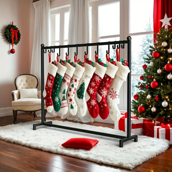 [Christmas Stocking Holder] 12 Hooks Metal Christmas Stocking Holder - Freestanding Durable Iron Stand for Holiday Decor & Tree Socks Organization, Perfect for Home & Outdoor Use