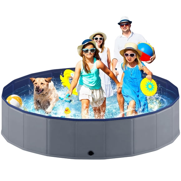 Piscina Plegable para Perros de PVC Niubya, 203x41 cm, Gris