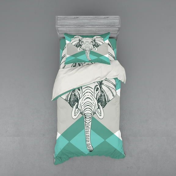Ambesonne Modern Bedding Set 3 Pcs, Minimalist Boho, Twin, Teal Grey