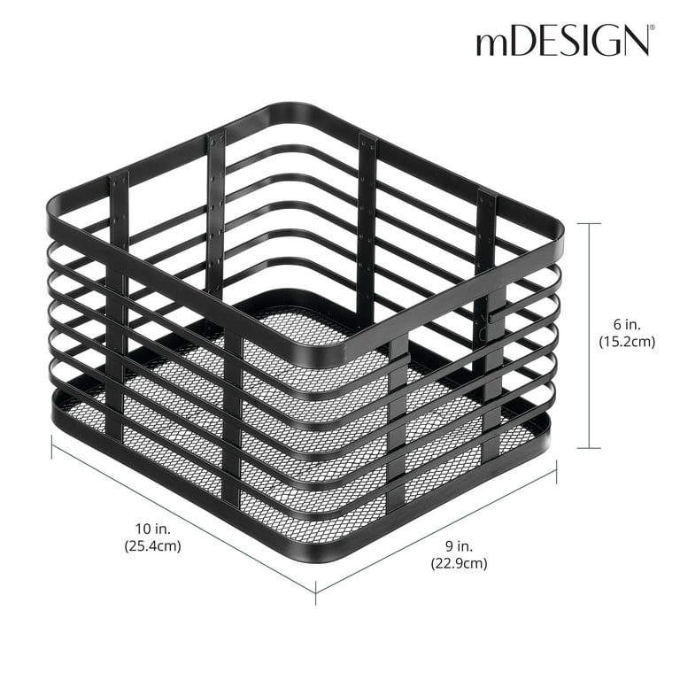 mDesign Metal Kitchen Under Shelf Storage Baskets - 2 Pack - Matte  Black/Natural