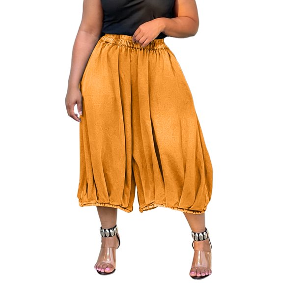 YuXingFu Capri Pants for Women Jeans Elastic Waist 7/8 Denim for Casual Wear Khaki S