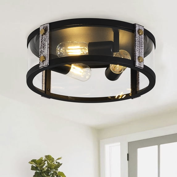 Aiwen 3 Lights Industrial Ceiling Light Classic Black Light Fixture With Glass Shade