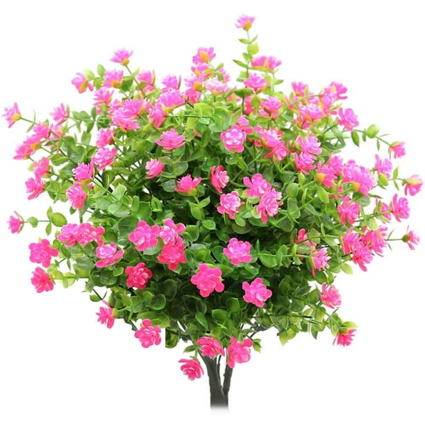 paquetes de flores artificiales arbustos de boj falsos resistentes a los rayos UV, no se desvanecen,jardín, maceta colgante, interior, exterior, porche, patio, oficina, decoración de boda (rosa) brillar Juguete