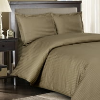 600 Thread Count Duvet Cover Set 100% Cotton Sateen Damask Striped - Full/Queen - Taupe