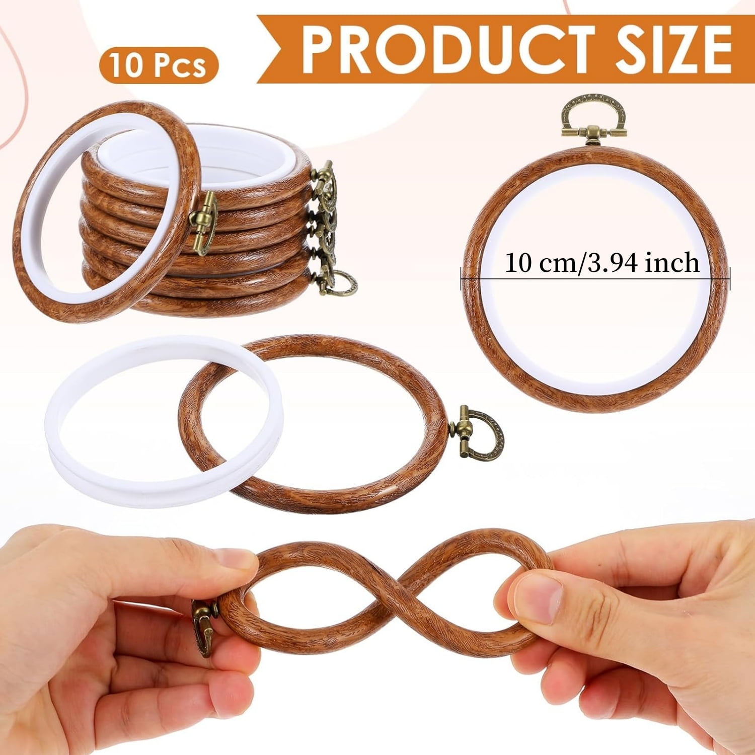 Topboutique Embroidery Hoop Ring 10 Pcs Round Cross Stitch Hoop Imitated Wood Display Circle Frames for Art Craft Sewing Embroidery DIY Ornaments Decoration,4 inch