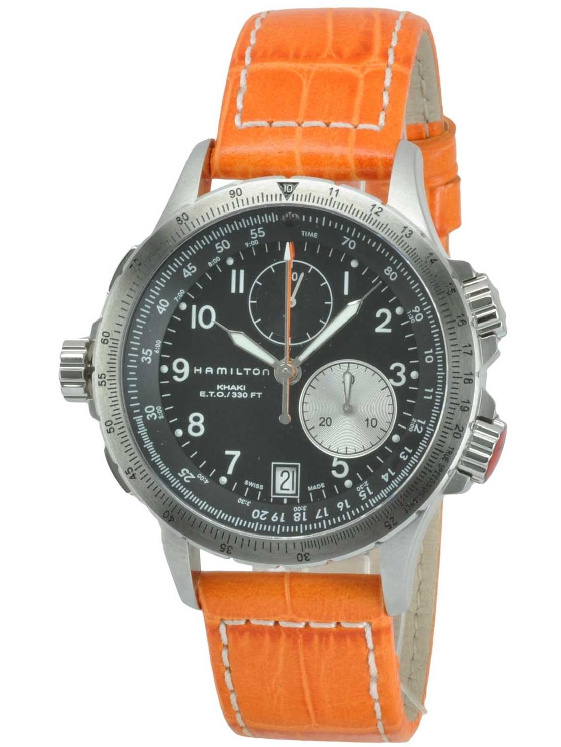 Hamilton Men's Khaki ETO 42mm Orange Leather Band Steel Case Quartz