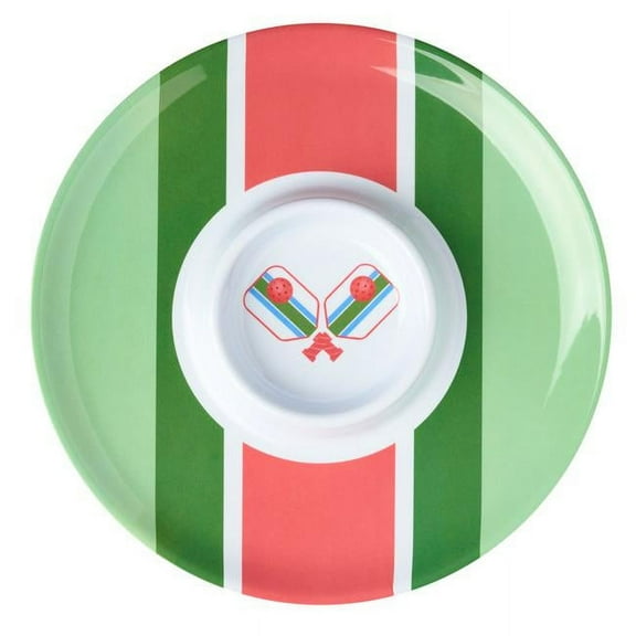 Godinger Melamine Chips n Dip Bowl, Snack Plate, Chips n Dip Plate, Shatter Resistant Plate, Green 15X15, Outdoor Plate