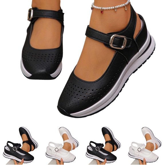 Miluxas Summer Sandals for Women Dressy Casual Flats Leather Hollow Hole Closed Toe Breathable Shoes Lightweight Soft Sole Non-Slip Shoes White 10(44)