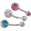 Body Jewelry 14G Multicolor Crystal Belly Rings, 3 Pack