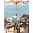 thumbnail image 3 of Outdoor Tablecloths with Umbrella Hole & Zipper, Vintage Blue Coastal 60x60 Inch Square Tablecloths, Summer Beach Starfish Shell Coral Nautical Waterproof Table Cloth, Patio/Pool/Picnic Table Covers, 3 of 8