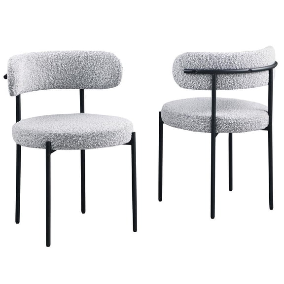 Xukmct 2 Pack Fabric Upholstered Side Chair with Metal Frame, Boucle Dining Chair for Living Room, Dining Room, Gray
