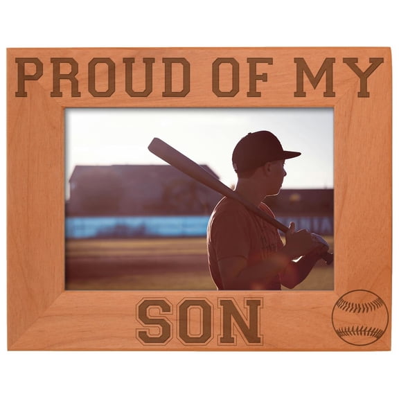 ThisWear Baseball Dad Mom Gift Proud of My Son Natural Wood Engraved 5x7 Landscape Picture Frame Wood