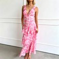 thumbnail image 2 of Women's Tiered Dresses Flowy V Neck Sleeveless Dresses with Ruffle Hem Summer Floral Print Maxi Sundress Formal Wedding Guest Pink M, 2 of 5