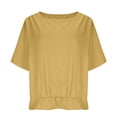 thumbnail image 4 of LWITHSZG Cotton Linen Half Sleeve Tops for Women Pleated Boat Neck T Shirts Casual Loose Fit Work Blouses Summer Outfits S-XXL, 4 of 9