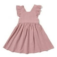 thumbnail image 6 of Cotton Linen Dress Girls Ruffled Collar Crew Neck Solid Color Midi Dresses Summer Comfy Casual Clothes (1-2Years, Pink), 6 of 6