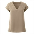 thumbnail image 5 of Women Summer Tops Women Tops Cap Sleeve Textured Dressy Casual V Neck Shirts 2025 Summer Business Work Blouses Outfits Short Sleeve Athletic Thin Womens Tee Shirts Blouses for Fashion Khaki 2XL, 5 of 5