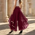 thumbnail image 5 of Women's High-Waisted Chiffon Palazzo Pants with Gold Trim - Tiered Ruffle Wide Leg Trousers, Flowy Boho Culottes for Summer Wine XXL, 5 of 6