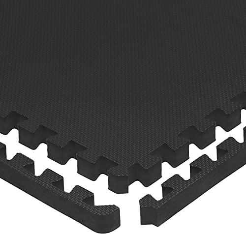 Rubber Tiles Workout Flooring Puzzle Exercise Mat with 6 Squares Interlocking Foam Gym Mats 24'' x 24'' EVA Protective Mats for Heavy Equipment