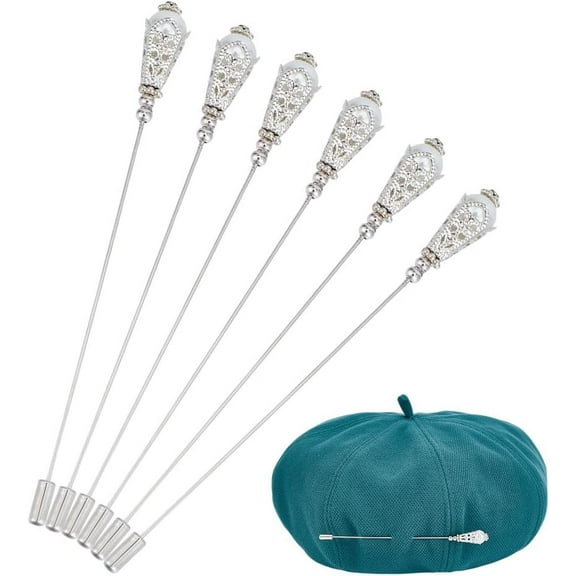 6PCS Hat Vintage Safety Pins Stick Lapel Pin Brass Long Handle Pin Accessories for Tie Scarf Badge Hats Suits Brooches Decorative Jewelry Making DIY Crafts