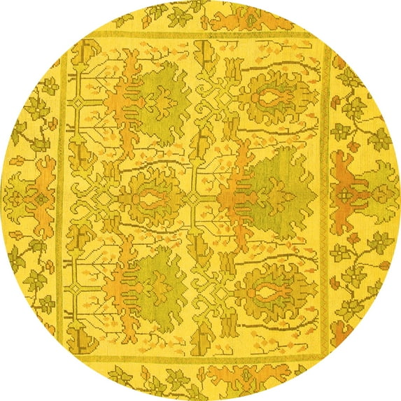 Ahgly Company Machine Washable Indoor Round Abstract Yellow Modern Area Rugs, 6' Round