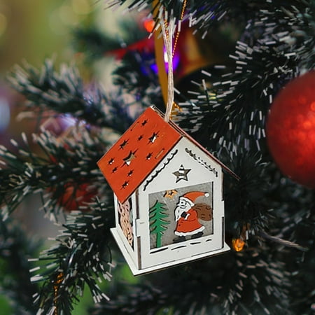 

HLONK Christmas Tree Wooden House LED Light Santa Claus Snowman Elk Illuminated Cabin Decorations