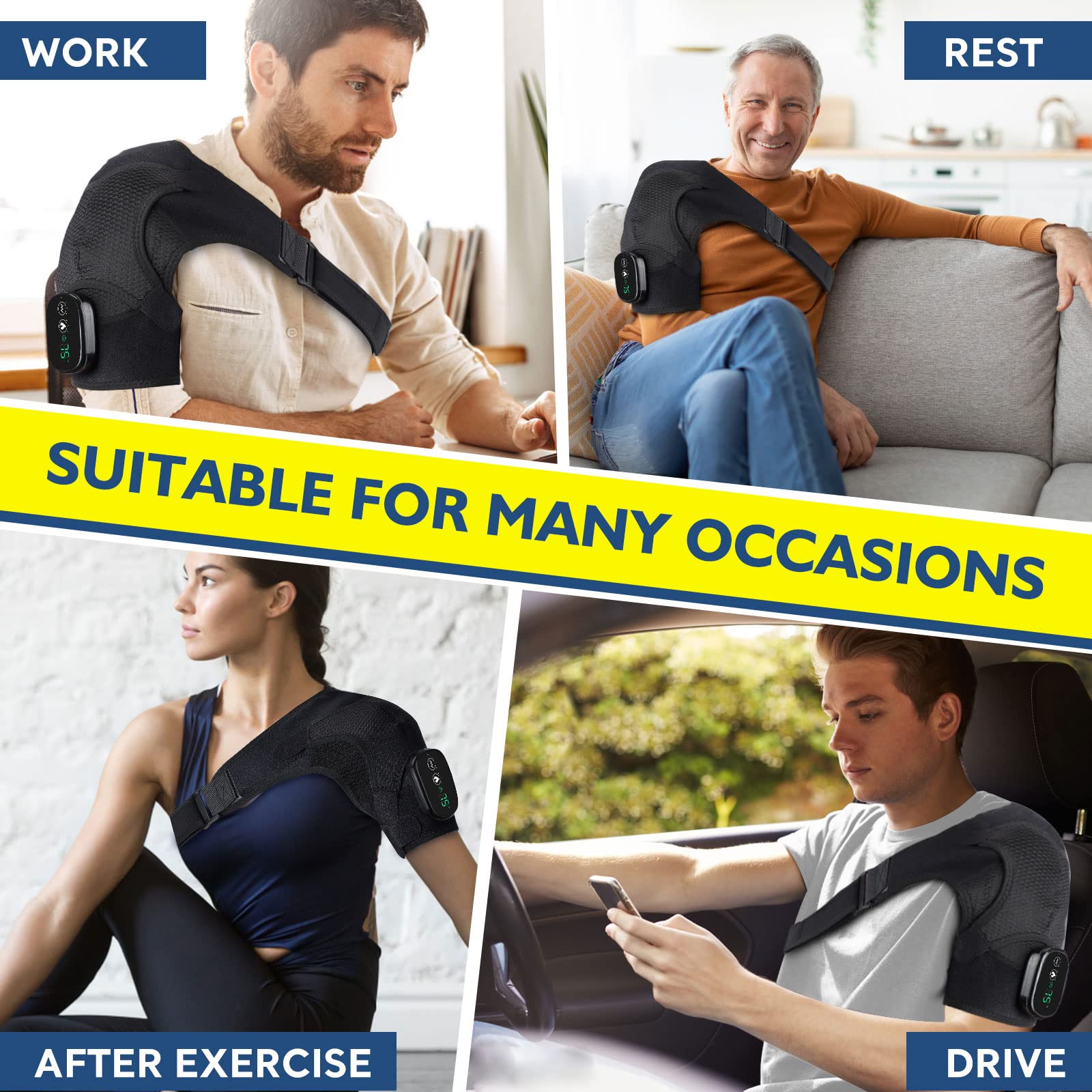 Portable Heating Pad,Cordless Shoulder Heating Pad,Heated Shoulder Brace with Vibration, 5000mAh Shoulder Massager for Men Women Shoulder Relax (Black)