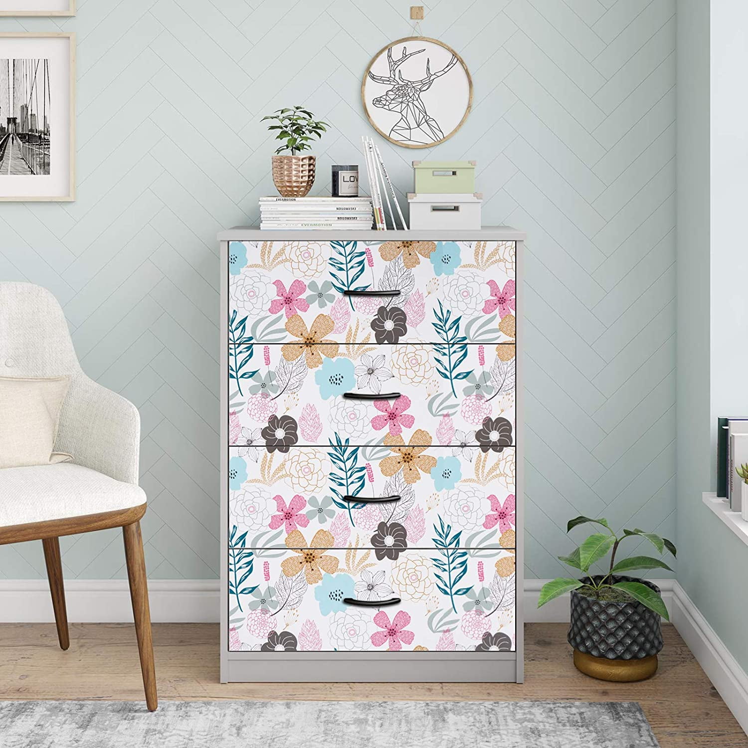 Caltero Peel and Stick Floral Wallpaper Self-Adhesive Removable Contact Paper for Wall Decor, 17.7in x394in
