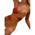 thumbnail image 5 of Qiylii Women Adjustable Spaghetti Strap Cross Tie Up Bra + Hollow Out Thong Color Block Bikini Set Swimsuit Bathing Suits, 5 of 6