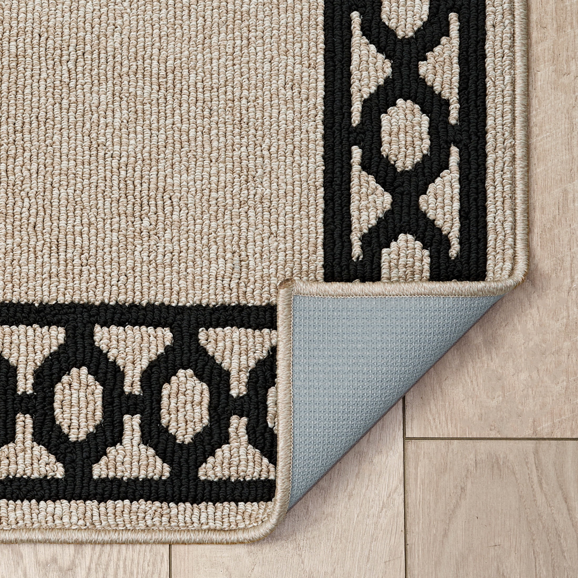 Washable Skid-Resistant Runner Rug, Trellis Border , Natural Twist and Black , 30" x 144"