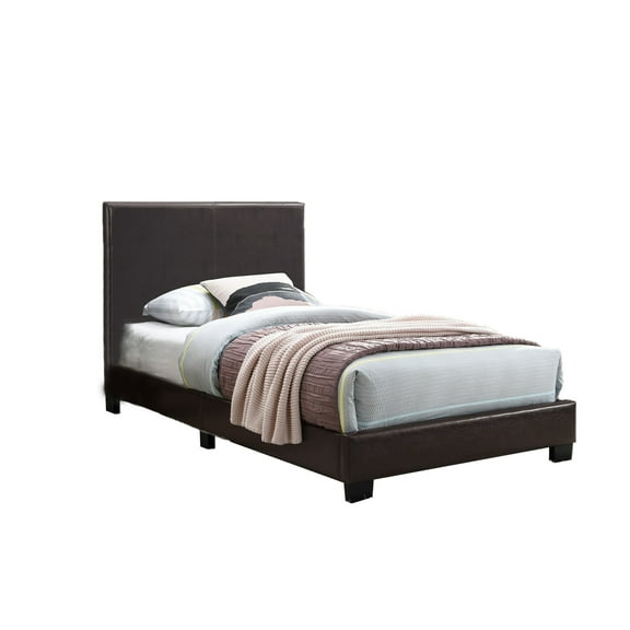 Transitional Style Leatherette Queen Bed with Padded Headboard, Dark Brown