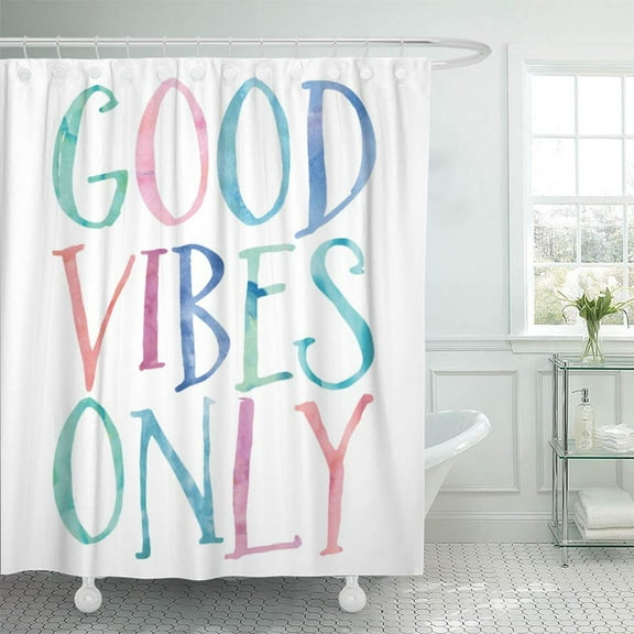 Libin Happy Good Vibes Only Colorful Watercolor Inspiration Motivational Inspirational Shower Curtain 60x72 inch