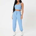 thumbnail image 1 of Chaleco Conjuntos cortos de 2 piezas para damas Cintura elástica Algodón Sin mangas Slim Fit Traje diario Kuymtek Cielo azul T M para Mujer, 1 of 6