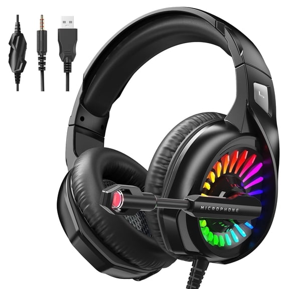 Gaming Headset with Microphone, Noise Cancelling Over-Ear Headset,7.1 Stereo Surround Sound with LED Light, Comfortable for PS4 PS5 Xbox PC Laptop