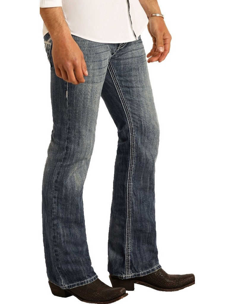 Rock & Roll Denim Western Jeans Mens Pistol Bootcut Med Wash M0P2602 - image 2 of 4