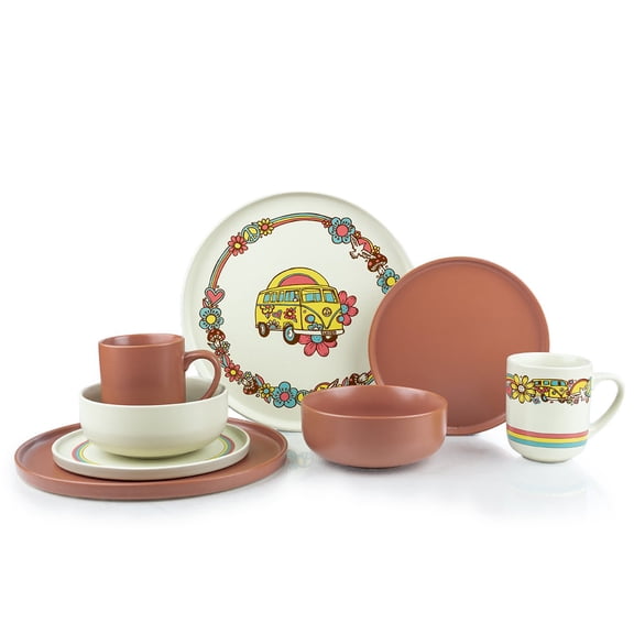 Everything Kitchens Modern Flat 32-Piece Dinnerware Set | Peace & Love + Terracotta