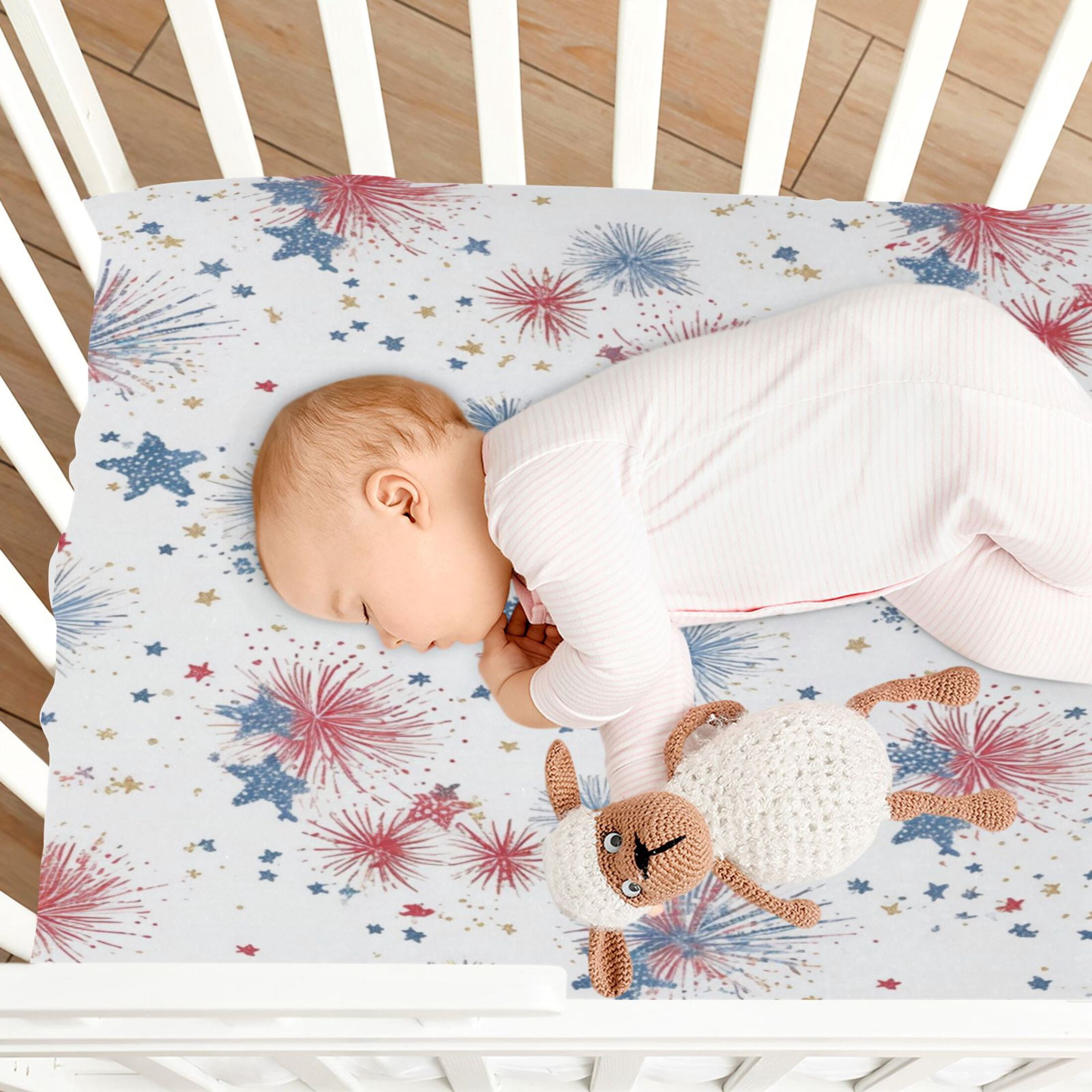 Baby Essentials 52”x 28”- Standard Cotton-like Modal Elastic- Fireworks and Stars Design Crib Sheets for Newborns and Toddlers